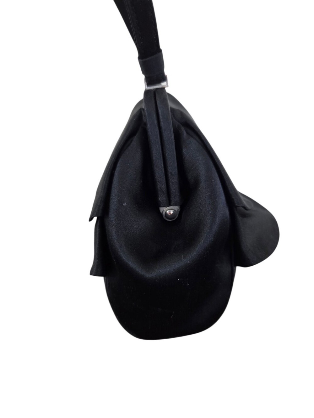 Franchi Black Satin Layered Ruffle Rhinestone Clasp Small Evening Handbag - Picture 3 of 10